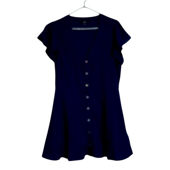 Lulu’s Women’s XL Navy Blue Button-Down Dress Lined Flutter Sleeves Vneck - Picture 1 of 8